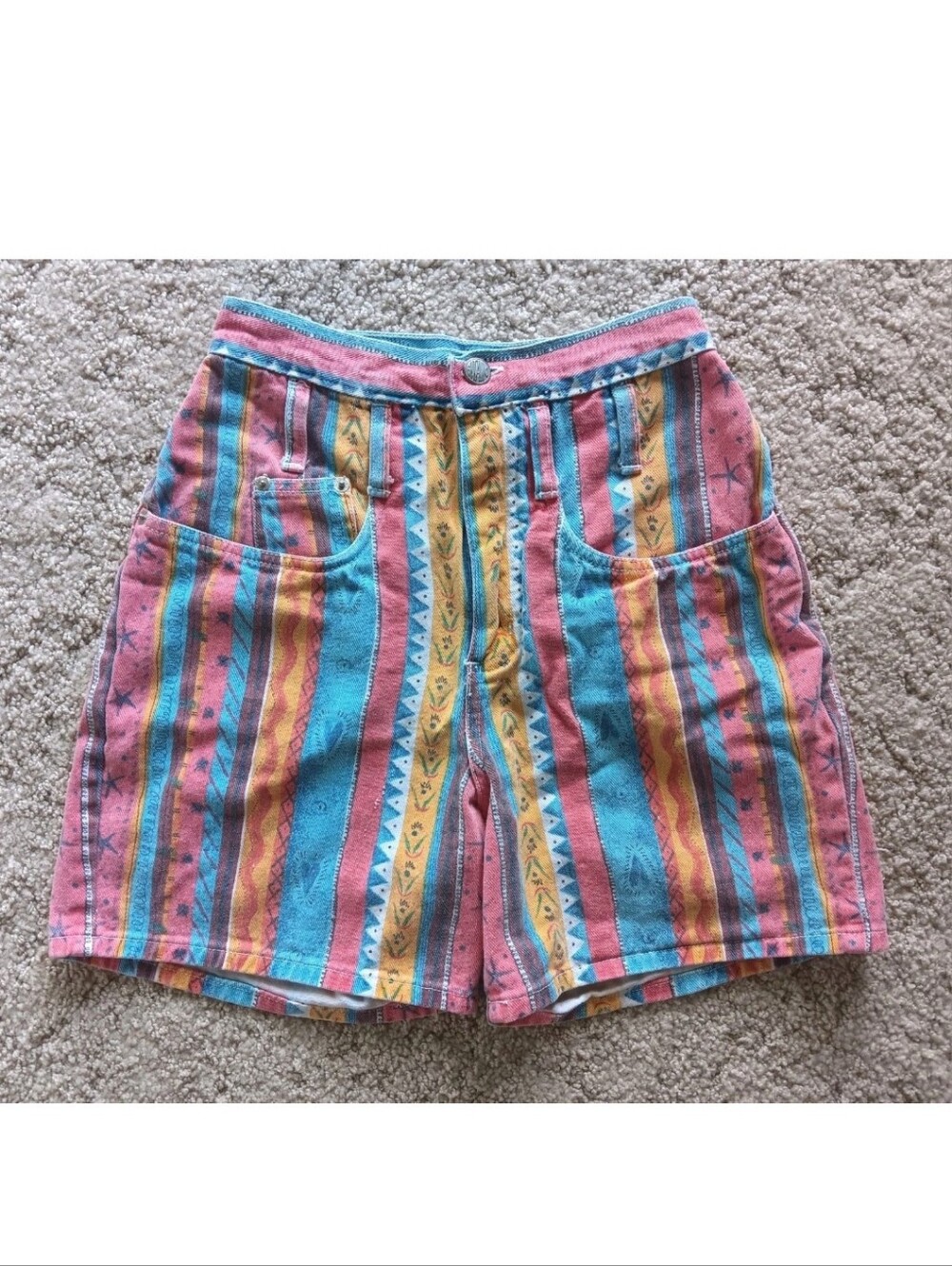 RARE Vintage 80s GITANO High Waist Shorts Geometric Stripes Spirals Stars Hearts